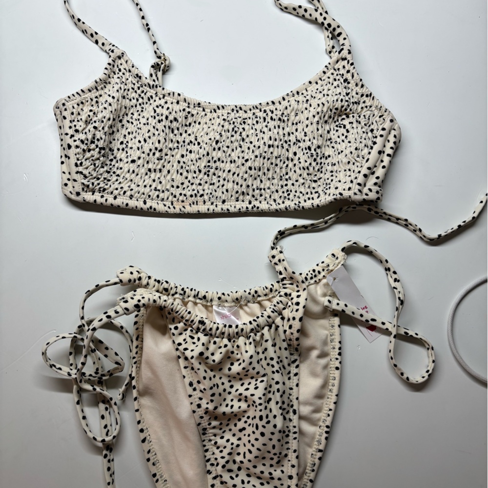 Cream and Black Speckled Two-Piece Swim Set